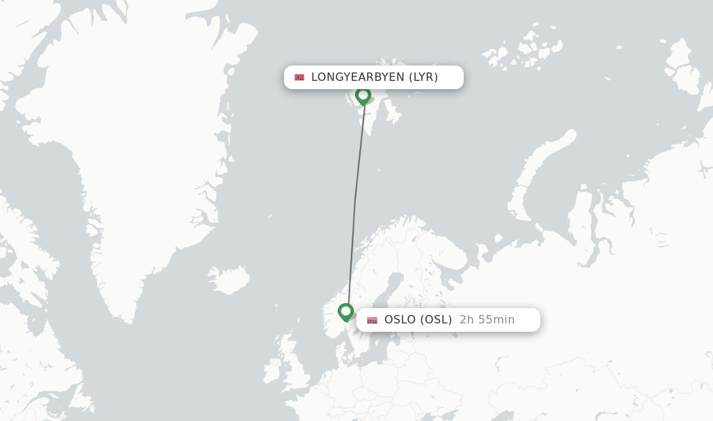 Flights from Longyearbyen to Oslo route map
