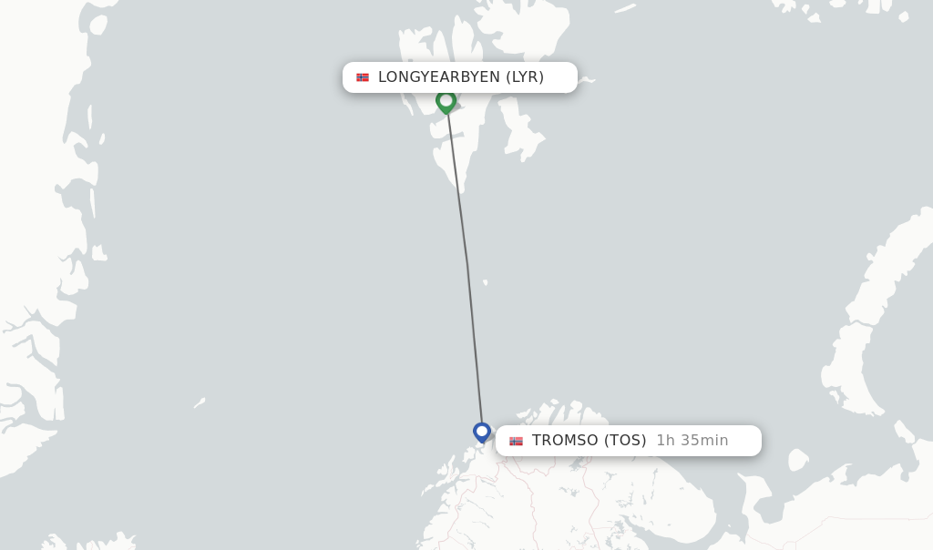 Flights from Longyearbyen to Tromso route map