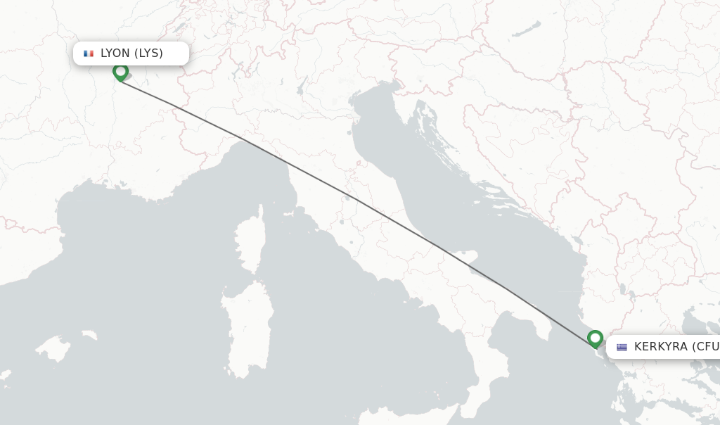 Flights from Lyon to Kerkyra route map
