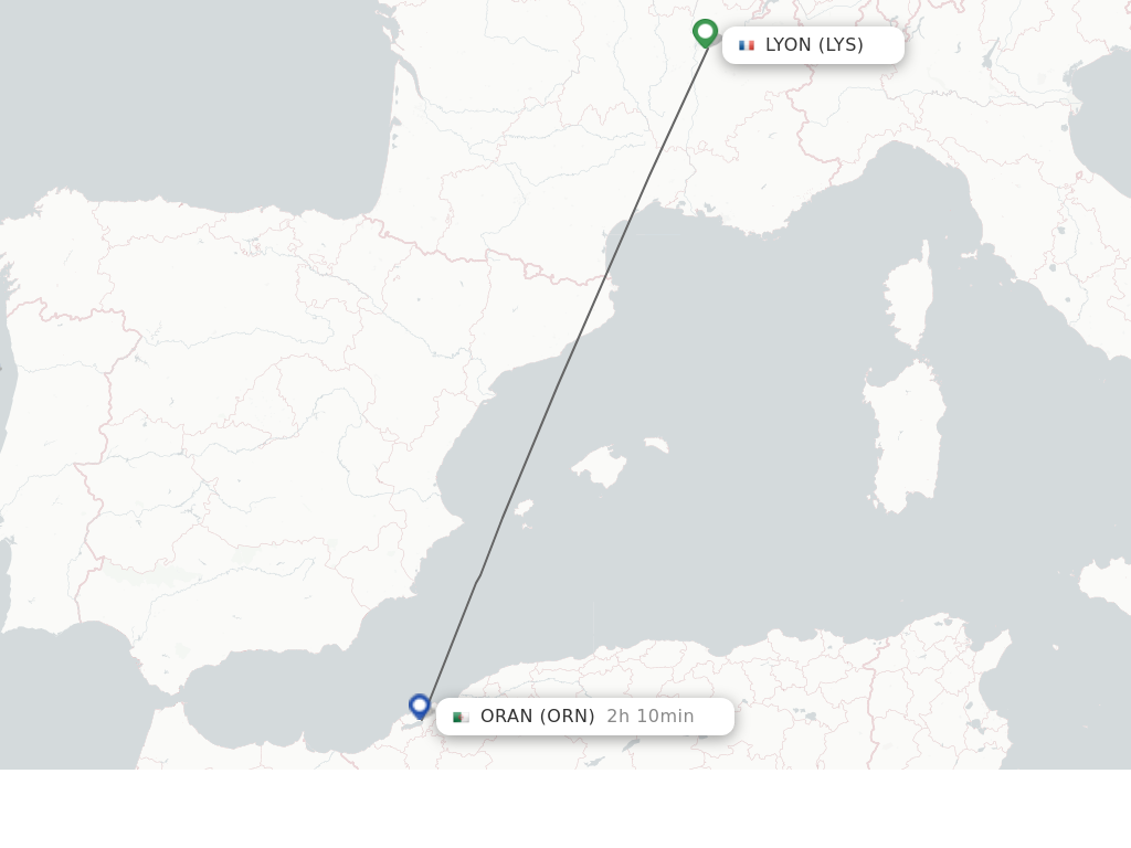 Flights from Lyon to Oran route map