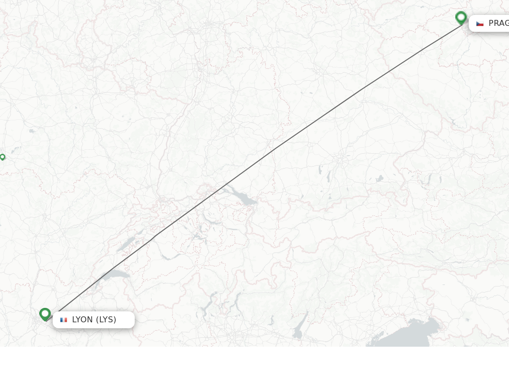 Flights from Lyon to Prague route map