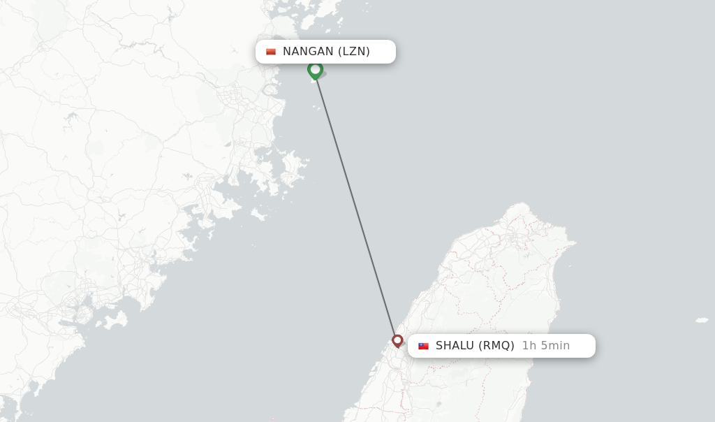 Flights from Nangan to Shalu route map