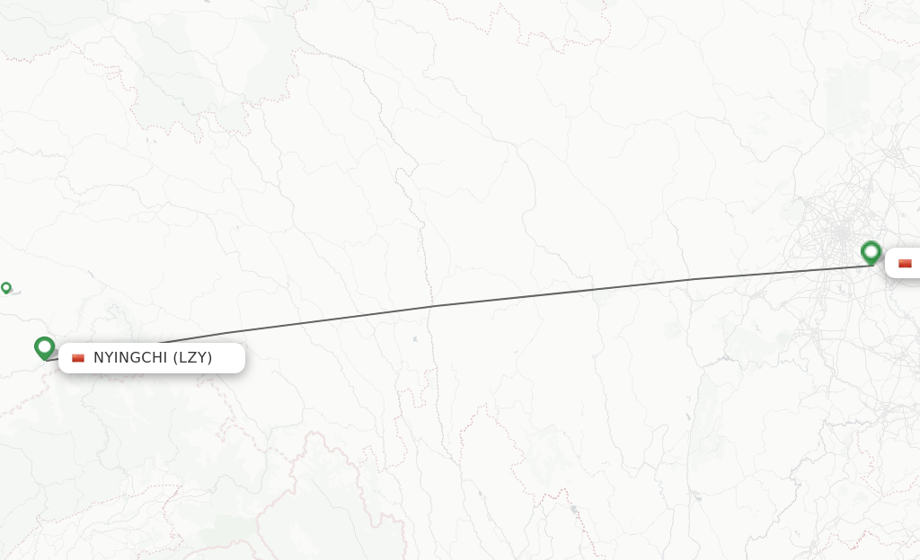 Flights from Nyingchi to Chengdu route map