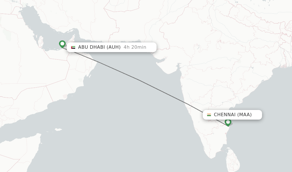 Flights from Chennai to Abu Dhabi route map