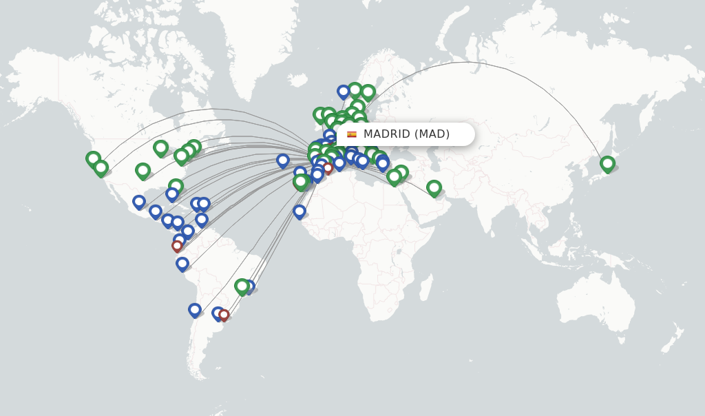 Route map with flights from Madrid with Iberia