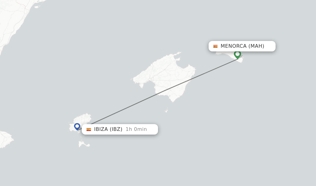 Flights from Menorca to Ibiza route map