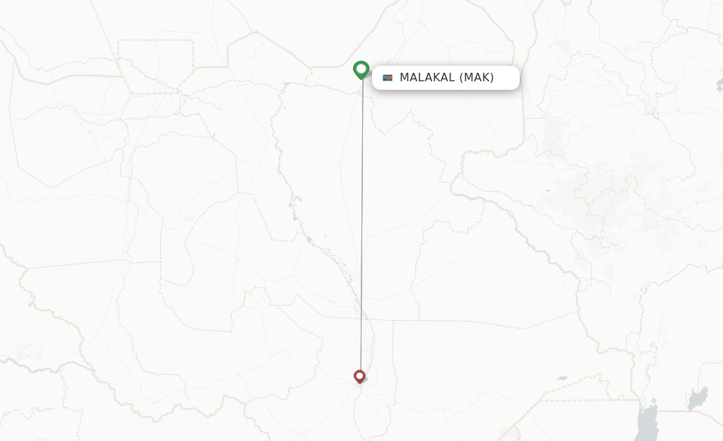 Flights from Malakal to Tehran route map