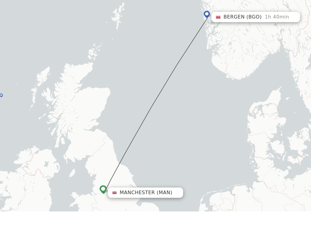 Flights from Manchester to Bergen route map