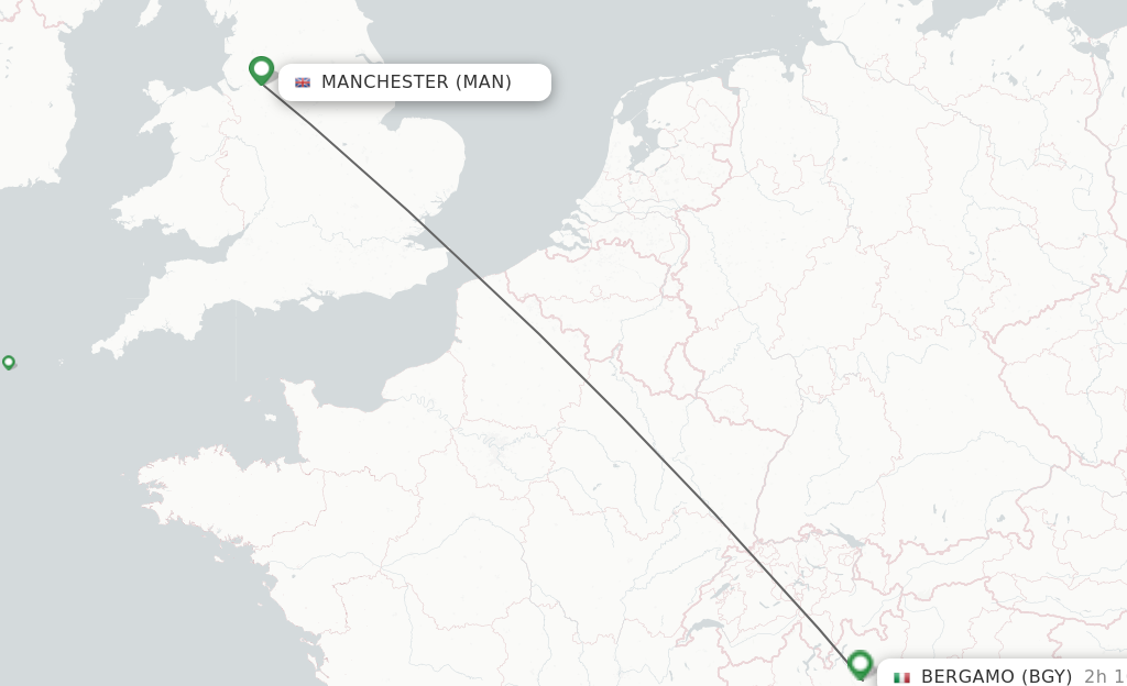 Flights from Manchester to Milan route map