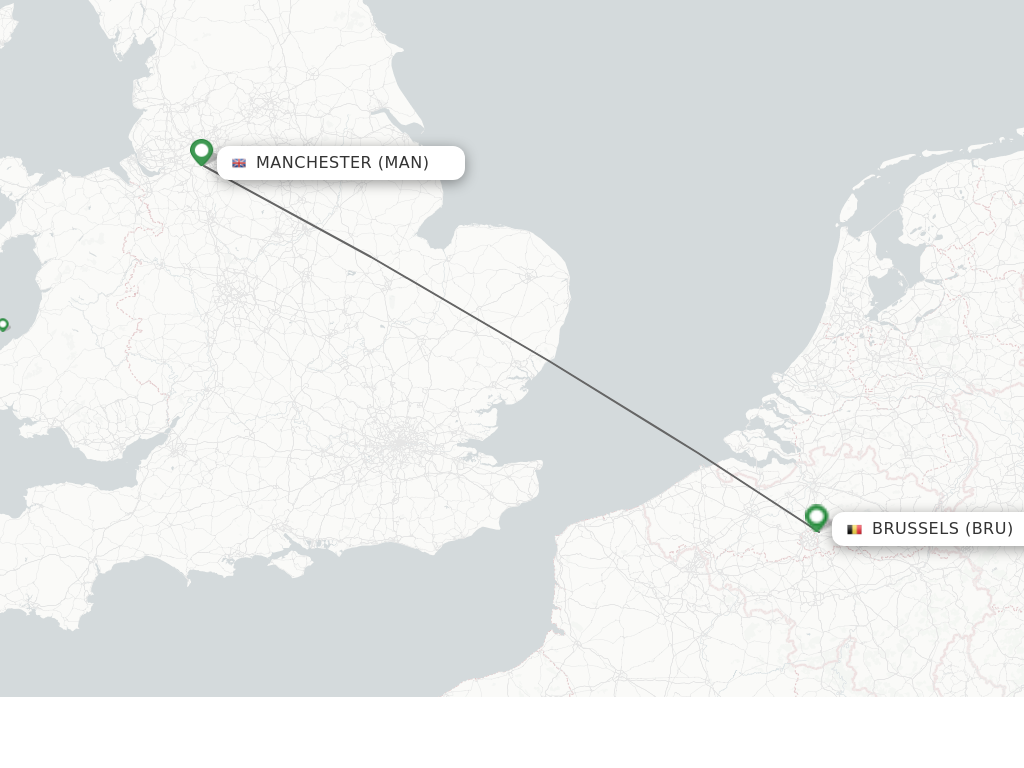 Flights from Manchester to Brussels route map