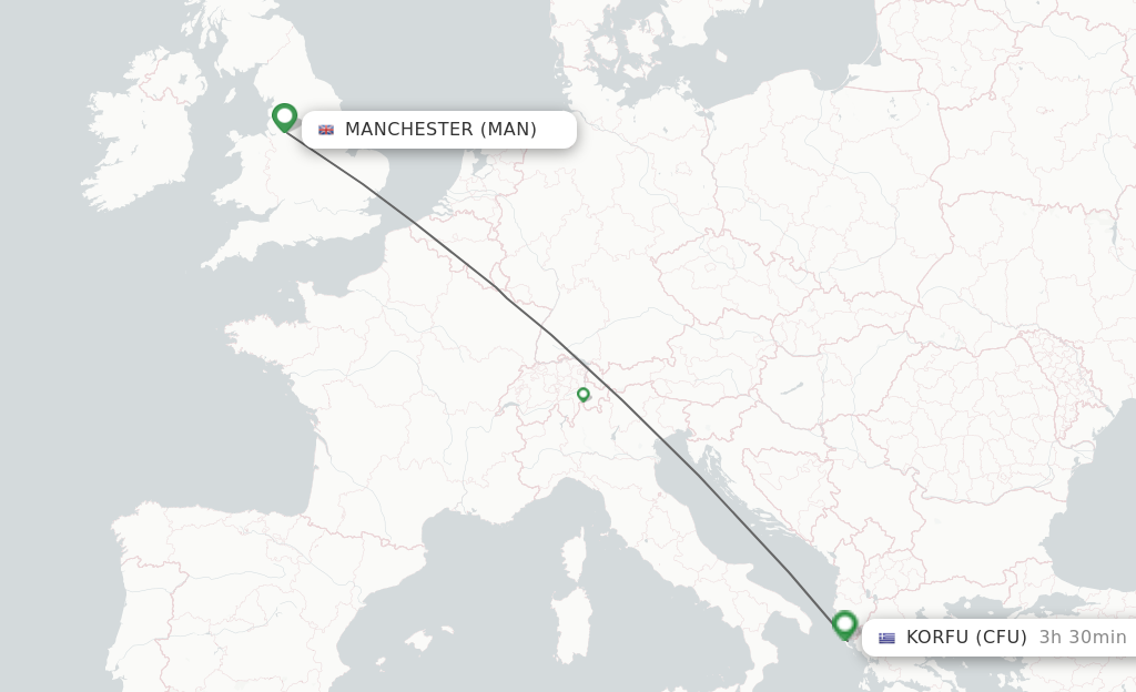 Flights from Manchester to Kerkyra route map