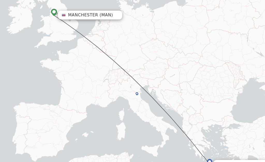 Flights from Manchester to Chania route map
