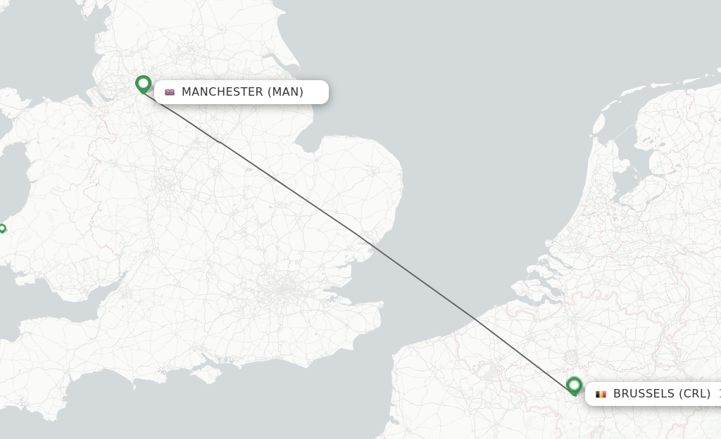 Flights from Manchester to Brussels route map