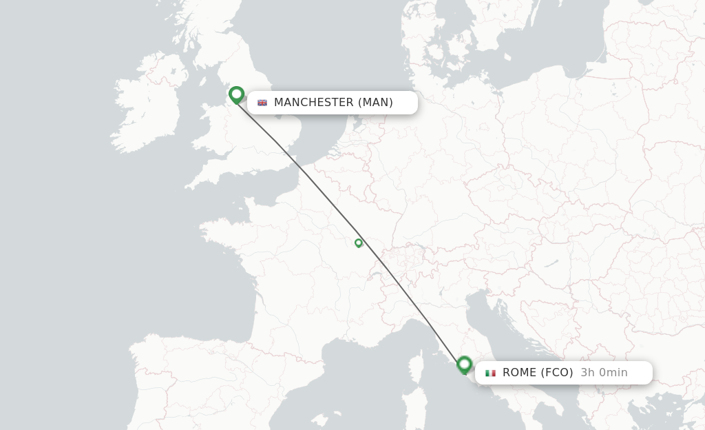 Flights from Manchester to Rome route map