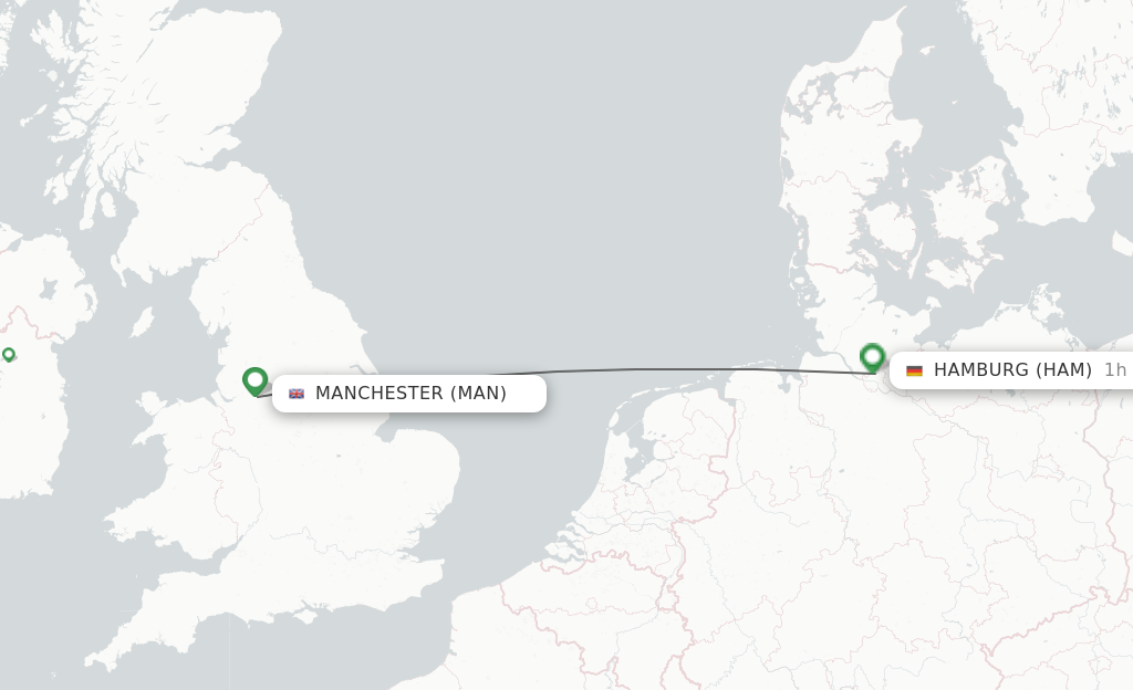 Flights from Manchester to Hamburg route map