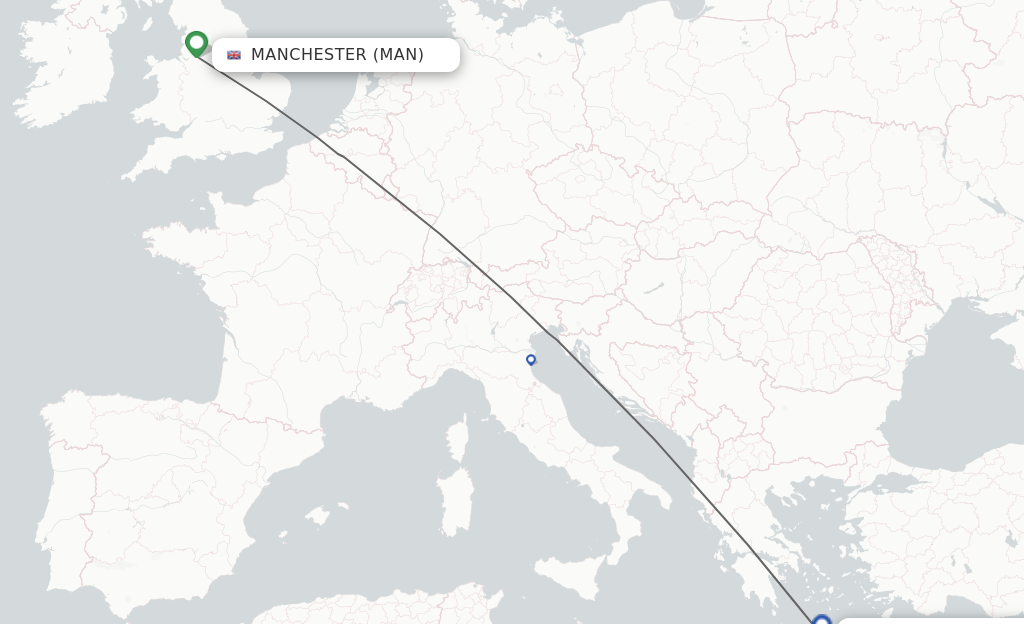 Flights from Manchester to Heraklion route map