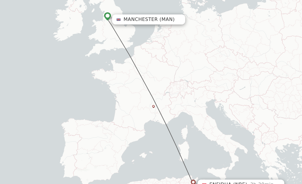 Flights from Manchester to Enfidha route map