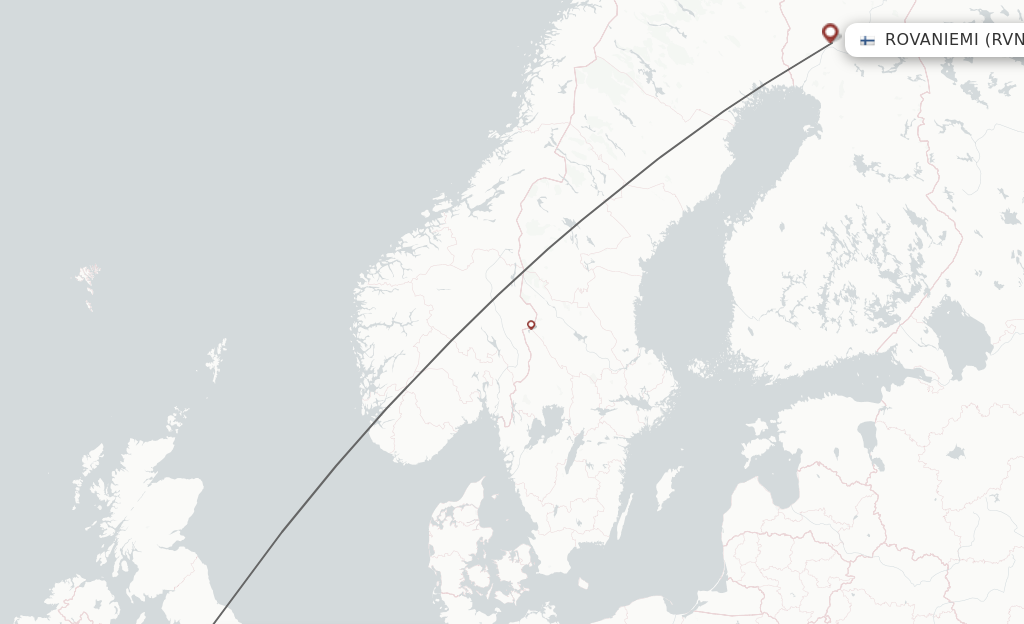 Flights from Manchester to Rovaniemi route map