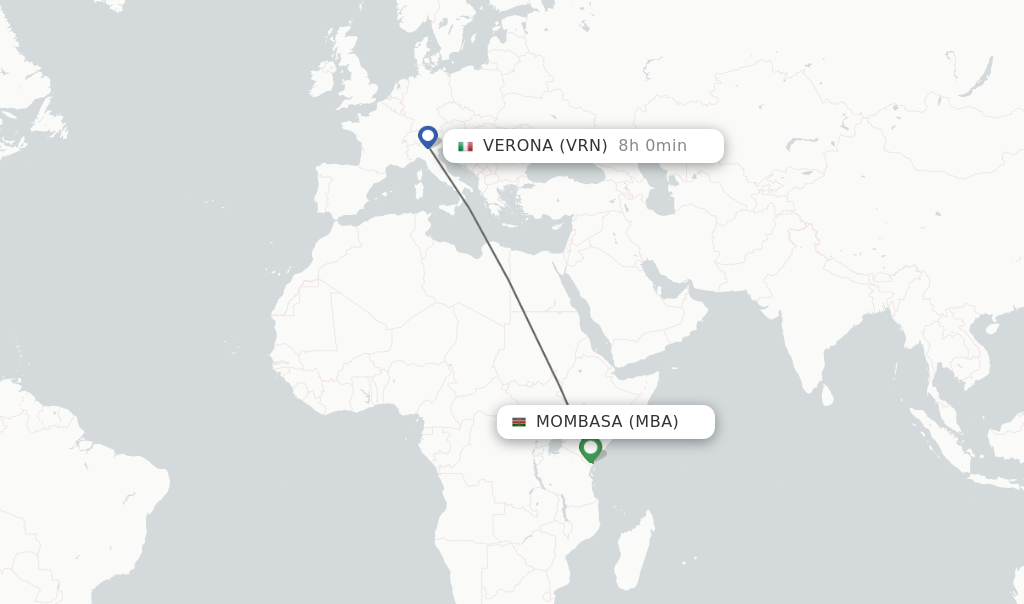 Flights from Mombasa to Verona route map