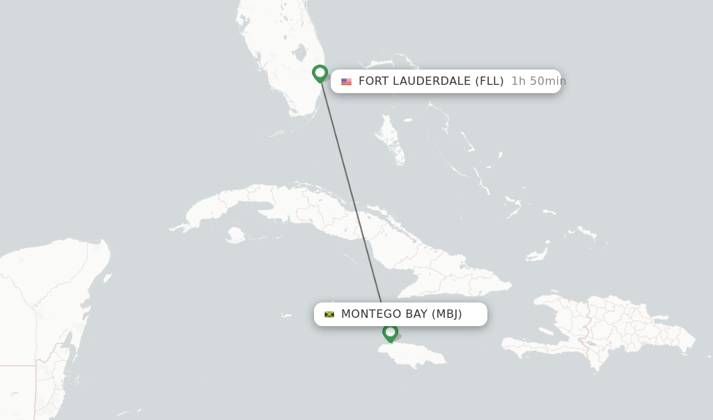 Flights from Montego Bay to Fort Lauderdale route map