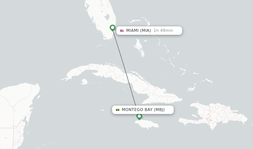 Flights from Montego Bay to Miami route map