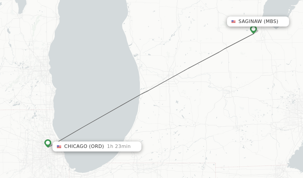 Flights from Saginaw to Chicago route map
