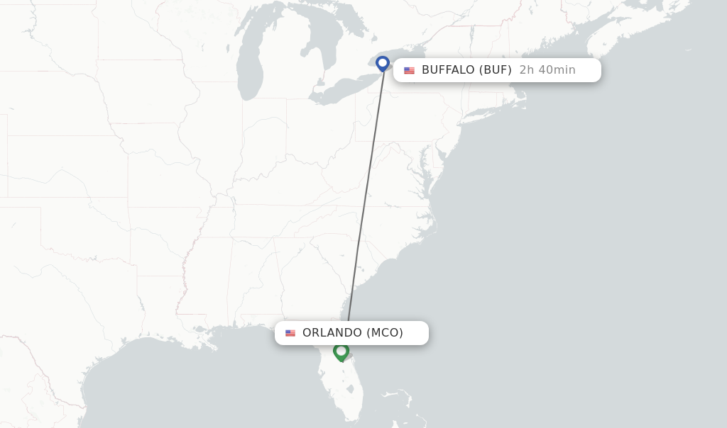 Flights from Orlando to Buffalo route map