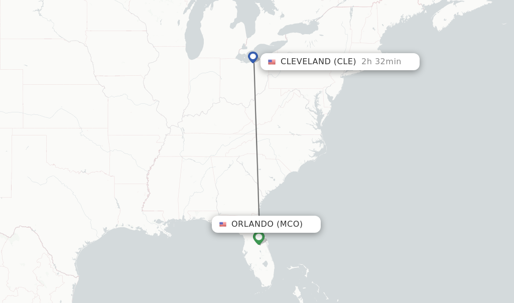 Flights from Orlando to Cleveland route map