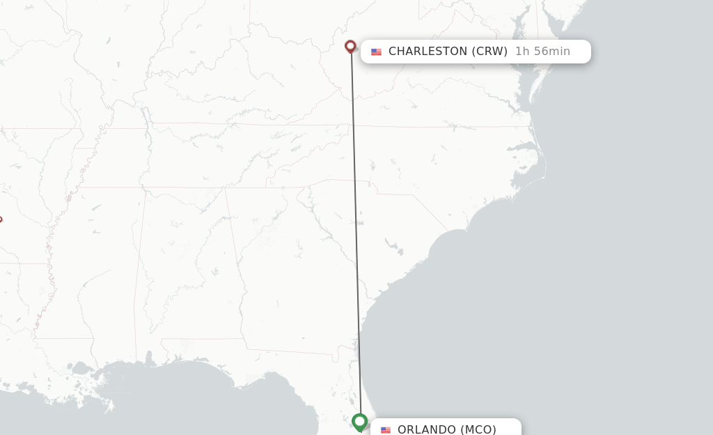 Flights from Orlando to Charleston route map