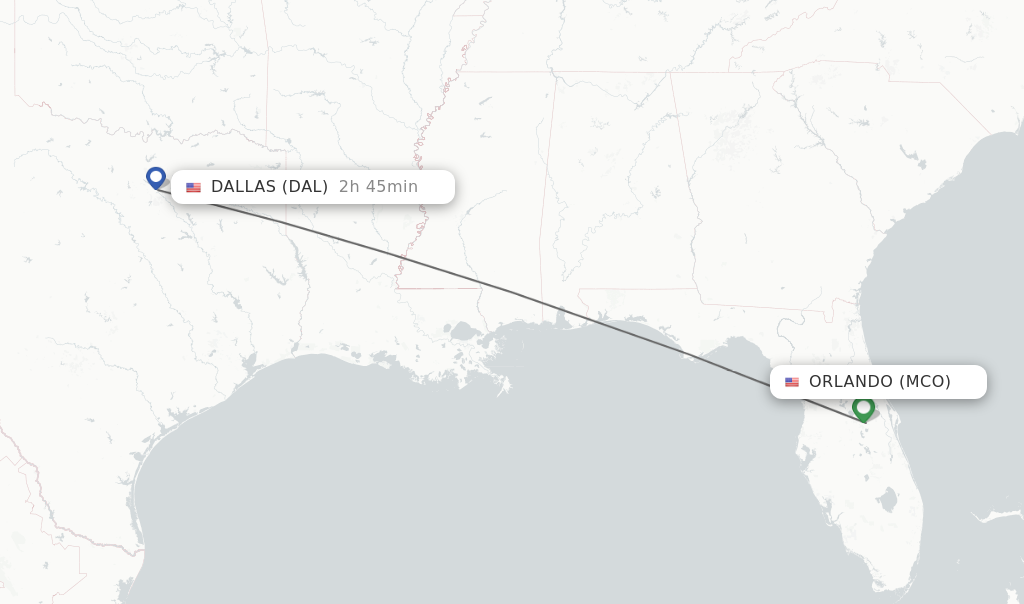 Flights from Orlando to Dallas route map