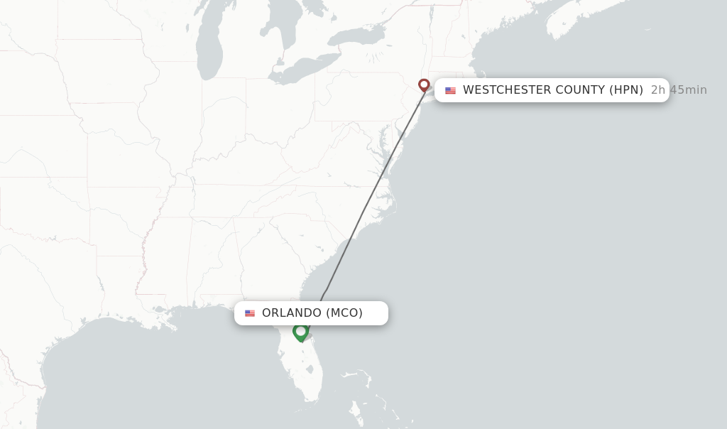 Flights from Orlando to Westchester County route map