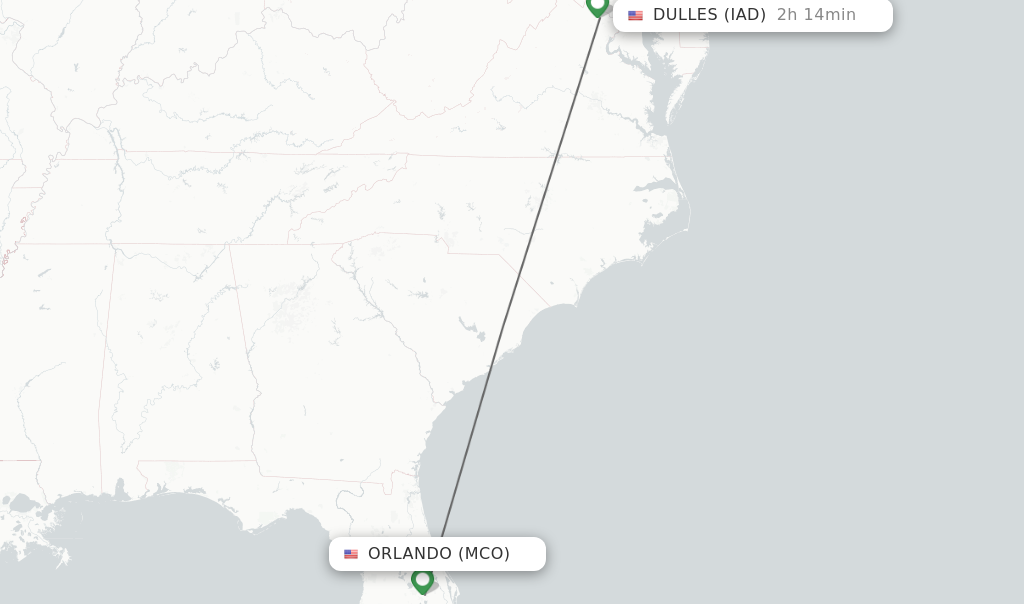 Flights from Orlando to Washington route map