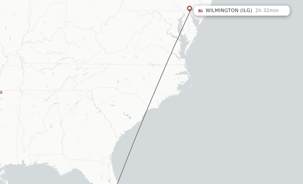 Flights from Orlando to Wilmington route map