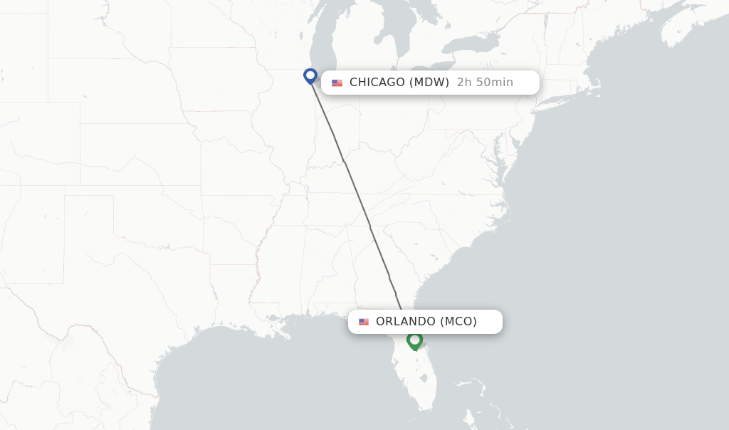 Flights from Orlando to Chicago route map