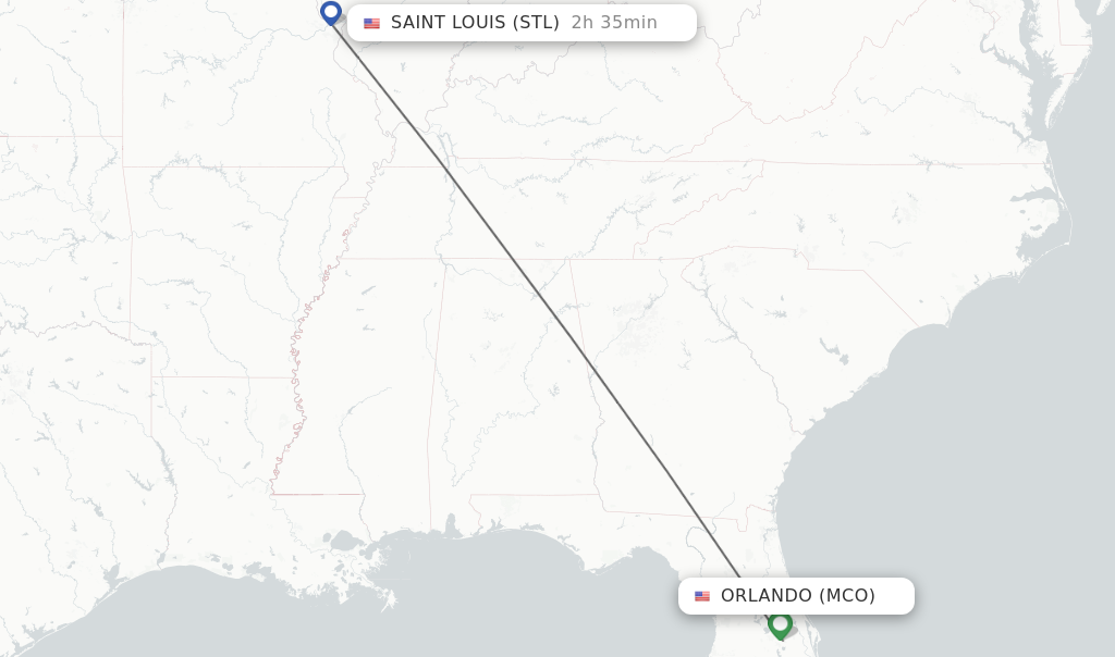 Flights from Orlando to Saint Louis route map