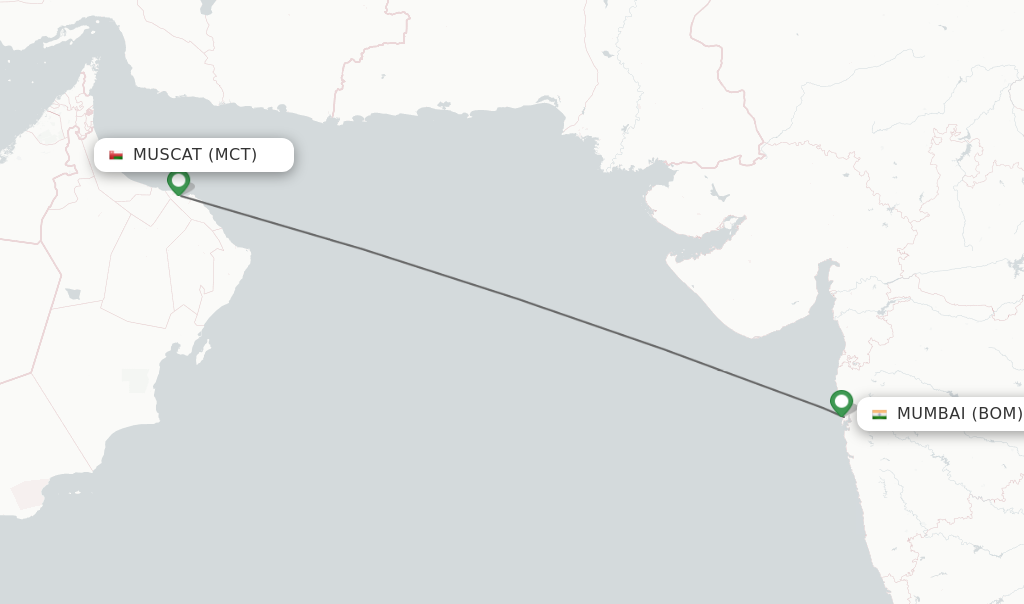 Flights from Muscat to Mumbai route map
