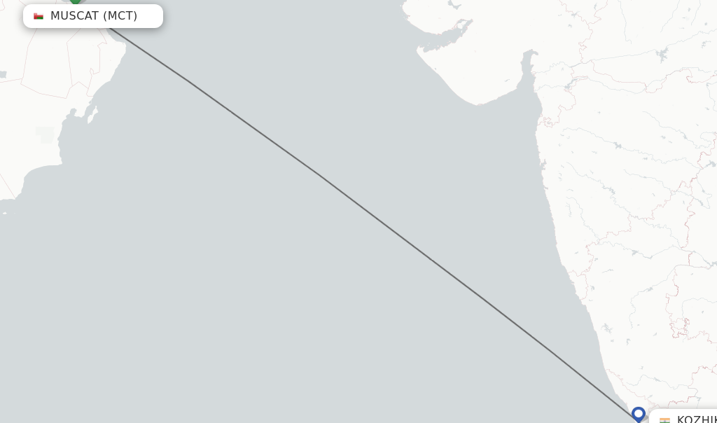 Flights from Muscat to Kozhikode route map