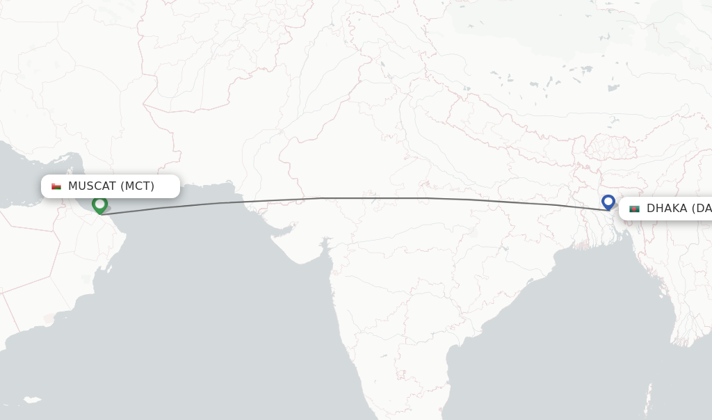 Flights from Muscat to Dhaka route map
