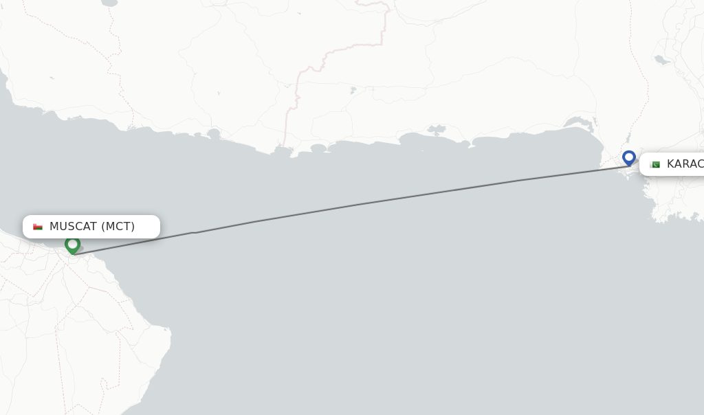 Flights from Muscat to Karachi route map