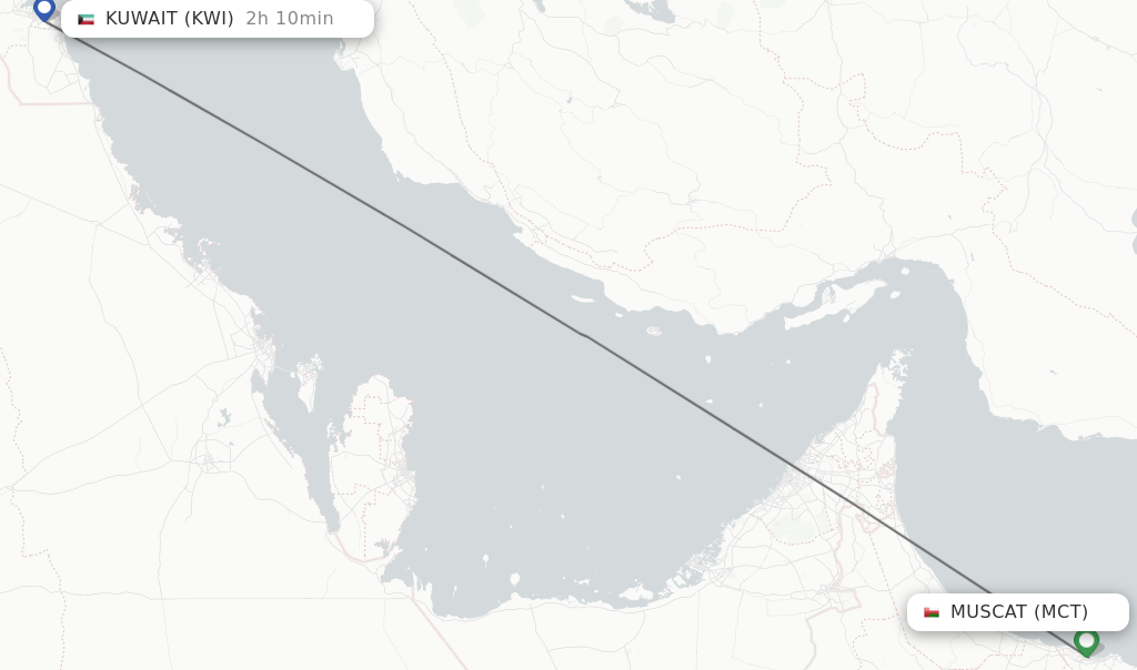 Flights from Muscat to Kuwait route map