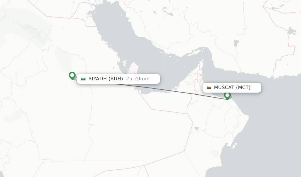 Flights from Muscat to Riyadh route map