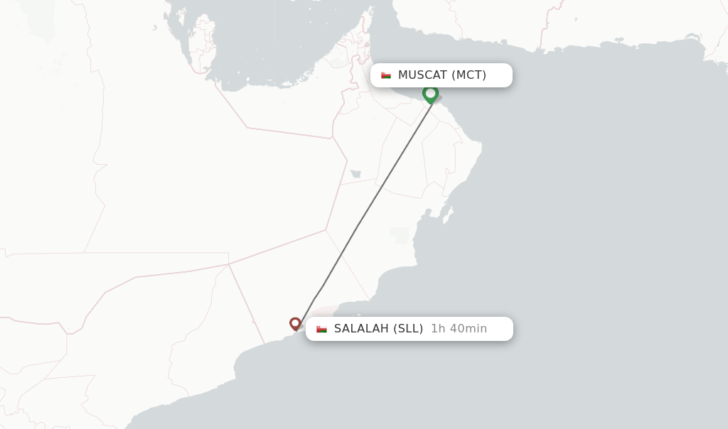 Flights from Muscat to Salalah route map