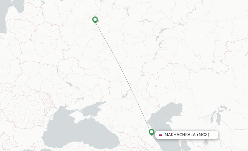 Route map with flights from Makhachkala with Smartavia