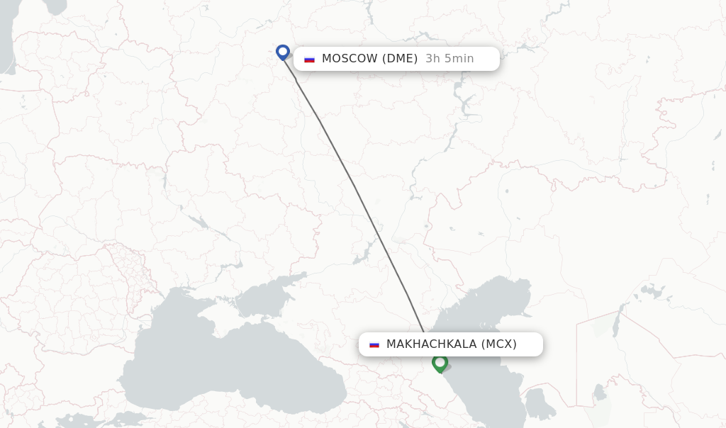 Flights from Makhachkala to Moscow route map