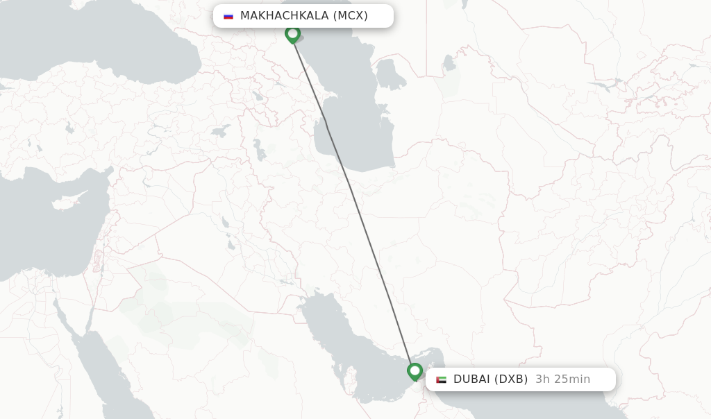Flights from Makhachkala to Dubai route map