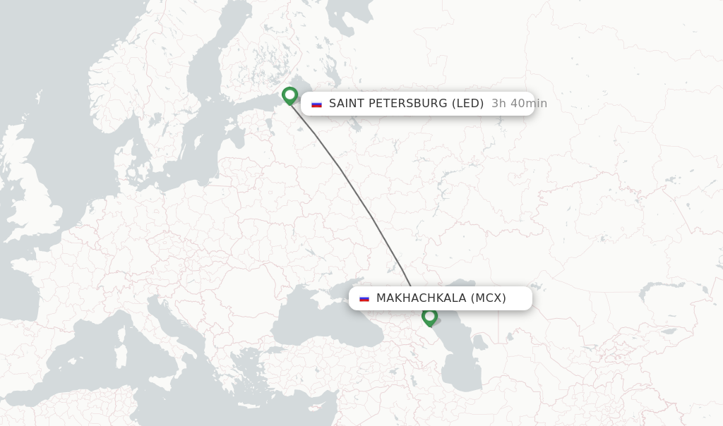 Flights from Makhachkala to Saint Petersburg route map