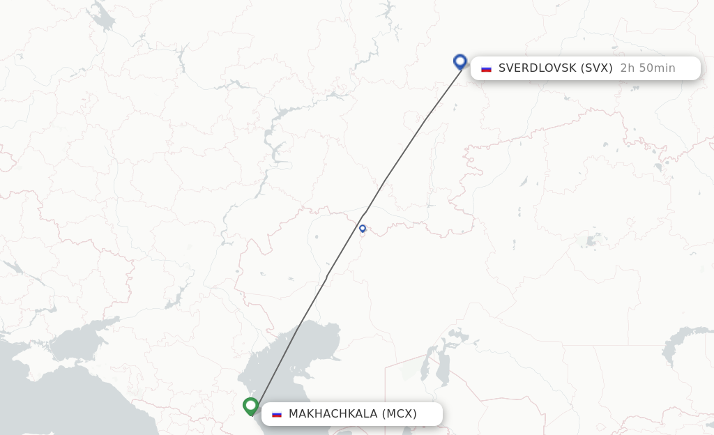 Flights from Makhachkala to Yekaterinburg route map