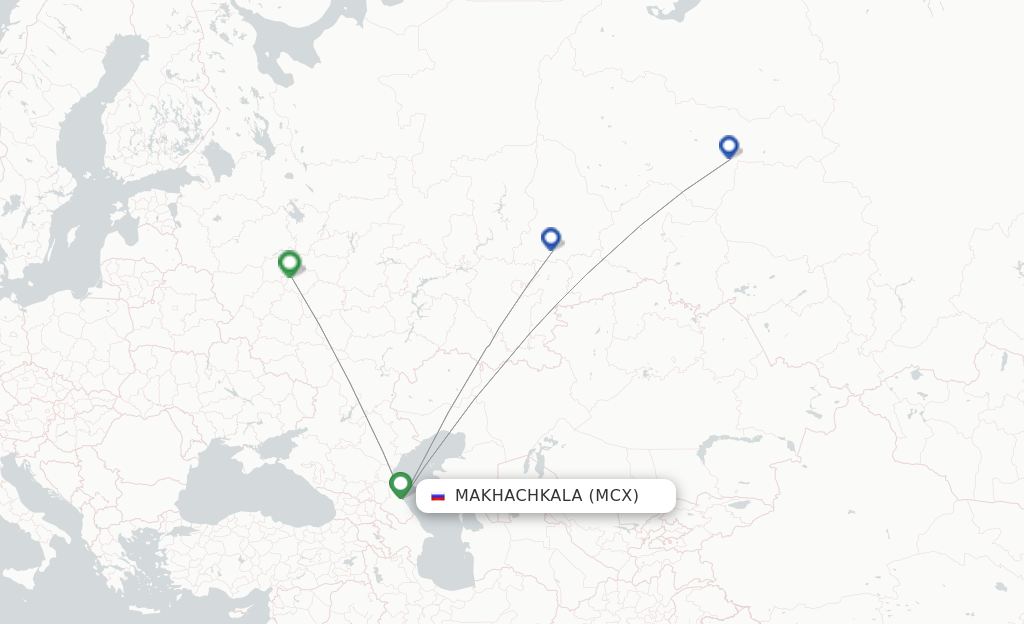 Route map with flights from Makhachkala with Ural Airlines