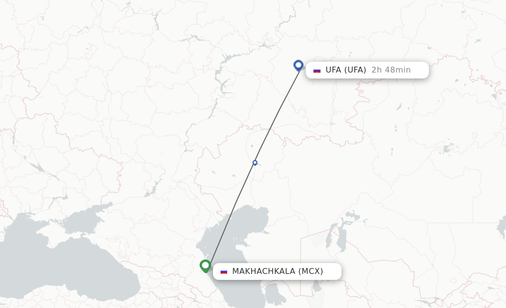 Flights from Makhachkala to Ufa route map