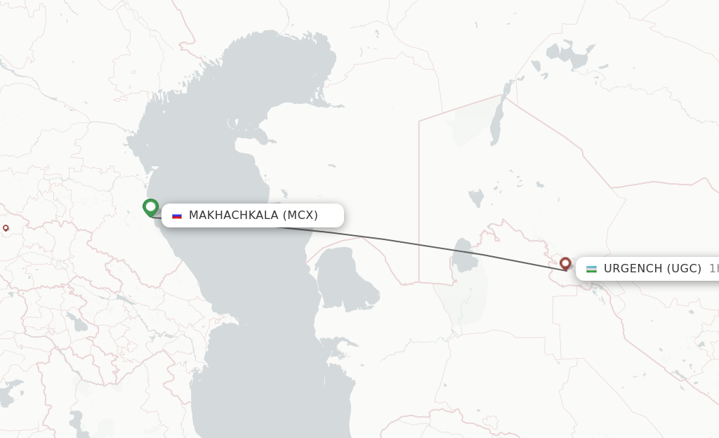 Flights from Makhachkala to Urgench route map